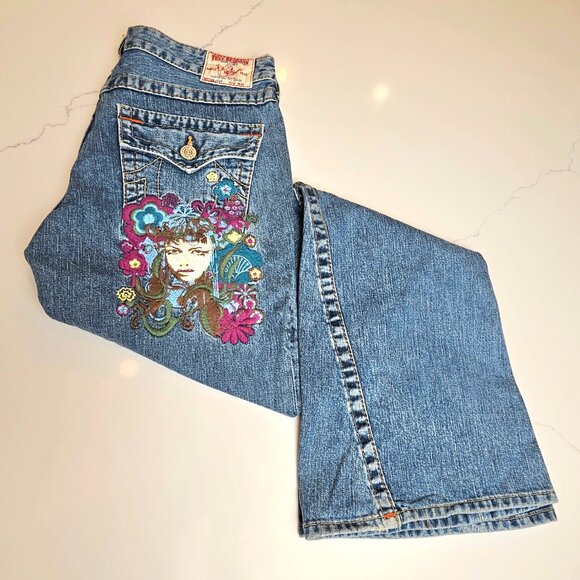 True Religion Joey Flare Jeans 30 Embroidered "Madame Mystery" Limited Edition - Picture 2 of 12